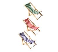 Parliky 3pcs Mini Folding Beach Chairs for Dollhouse Wooden Miniature Deck Chair Furniture Accessories with Realistic Details Space Saving Foldable Design for Outdoor Scenes and Craft