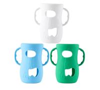 Parliky 3pcs Silicone Bottle Handles Large Glass Bottle Sleeve with Dual Grip Anti-Breakage Protective Covers for Feeding Essentials in Blue White Green
