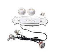 Parliky 4 String Pre-wired Electric Cigar Box Guitar Soundhole Pickup with Volume Tone Control Knobs Abs Shell Copper Coil for Acoustic and Electric Folk Guitars White