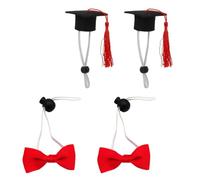Parliky 4pcs Mini Pet Graduation Caps with Red Tassel Doctoral Hats and Red Bow Ties 3.5x7cm, Small Adjustable Dog Graduation Costume Set for Pet Parties and Photo Props