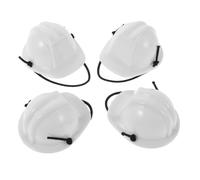Parliky 4pcs Mini Safety Hat Pet Headgear Miniature Hard Hat with Spring Leash Lightweight Plastic White Helmet for Cats and Small Dogs Outdoor Adventure Social Media Posts