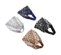 Parliky 4pcs Wide Hollow Lace Headbands with Faux Pearls for Women - Elastic Knotted Hair Accessories Set in Black, Navy, Coffee, and Silver Gray - Stylish Hairbands for Daily and Party
