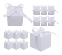 Parliky 50pcs Kraft Paper Candy Boxes with White Ribbon, Square Portable Chocolate Wrapping Boxes for Valentine’s Day Packaging and Goodie Storage