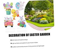 Parliky 5pcs Easter Sign with Bunny Chick Car Gift Bucket Garden Decorations for Outdoor Lawn Party Supplies