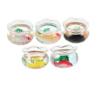 Parliky 5pcs Mini Fish Bowl Plastic Aquarium with Realistic Koi Fish and Water Plants Small Round Desk Aquarium for Dollhouse Garden Scene Decor