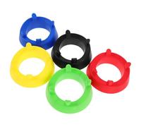 Parliky 5Pcs Multi-Sport Ball Holder Set - Plastic Round Four- Stands for Basketball, Football, Volleyball Storage and Display Rack with Colorful Yellow, Blue, Green, Red, Black