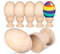 Parliky 6 Pcs Wooden Craft Eggs 6x4cm Egg Holders Unfinished Natural Wood for Painting Decorating and Easter Art Projects