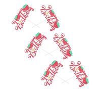 Parliky 6pcs Glitter Strawberry Party Cake Topper Handmade Sparkling Birthday Decorations for Summer Fruit-themed Cakes for Showers and Parties