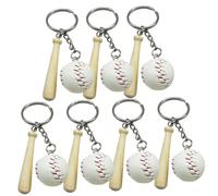 Parliky 7Pcs Mini Baseball Keyrings with Wooden Bat Bulk Sports Keychains for Backpack Zipper Pulls Car Keys Favors Souvenir Decoration White