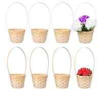 Parliky 8pcs Handmade Bamboo Flower Baskets with Unique Shape Sturdy and Practical Multi-purpose Storage Baskets for Fresh and Artificial Flowers in Modern Farmhouse Style