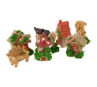 Parliky 9Pcs Miniature Log Cabin Dollhouse Kit with Mini Chairs, Mailbox and Tea Table Model, DIY Micro Landscape Home Decor Set for Fairy Garden and Creative Dollhouse Scenes