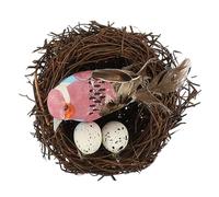 Parliky Artificial Rattan Bird Nest with 2 Eggs Ornament for Garden and Photography Prop Accessory Random Color