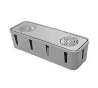 Parliky Cable Organizer Container with Cover and Charging Hole Plastic Socket Storage Box for Indoor Living Room Power Cord and Data Cable Management Grey