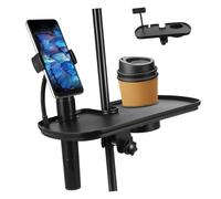 Parliky Clamp Microphone Stand Tray with Cup Holder and Utility Shelf Secure Mic Rack for Musicians Podcasters Public Speakers Convenient Accessory Storage for Recording Essentials