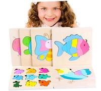 Parliky Colorful Wooden Animal Shape Jigsaw Puzzle for Educational Memory Fish Brain Teaser Game Enhancing Imagination and Hand-eye Coordination Safe Non-toxic Material