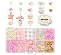 Parliky Compartment Pink Acrylic Bead Pendant Bracelet Making Kit DIY Jewelry Craft Set for Star Heart Shapes for Unique Necklace Earring Hair Accessory Creations