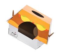 Parliky Creative Burger-shaped Cat Scratcher Bed with Corrugated Cardboard Medium Size Cat House for Sleeping and Claw Sharpening Multi-functional Kitten Entertainment