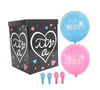 Parliky Creative Gender Reveal Paper Box with Blue and Pink Balloons Safe Paper Material Black It's Design for Shower Party Decorations Unique Gender Reveal Balloon Kit