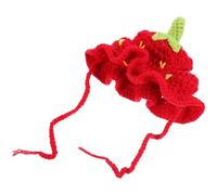 Parliky Crochet Dog Cat Strawberry Costume Hat with Handmade Adjustable Drawstring for Pet Birthday Party Red