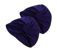 Parliky Dark Blue Pleated Swim Cap for Women with Ear Protection Stretchy Turban Style Swimming Hat for Long and Short Hair Non-slip Fabric Bathing Headwear for Comfortable Water Sports