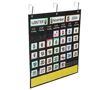 Parliky Educational Hanging Calendar Bag with Weather Pockets for Home and Classroom Use Cartoon Weekly Learning Tool with Sturdy Hooks Easy to Read Design Ample Storage for Daily