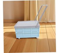 Parliky Folding Rolling Book Cart with Lid Portable Wheeled Crate Handcart for Students Collapsible Utility Storage Box with Rotate Wheels Blue Multipurpose Organizer for Classroom Office