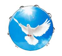 Parliky Hand Tambourine for Children 10 Inch Double-Layer Design Lightweight Wooden Percussion Instrument with Peace Dove Pattern Suitable for Dance Props and Musical Instruments