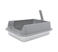 Parliky Metal Cat Litter Box Stainless Steel Tray with Removable Lid and Scoop Enclosed Medium Grey Pan for Small to Medium Cats Covered Litter Bin for Indoor and Outdoor Use Space-saving