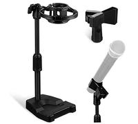 Parliky Microphone Metal Stand Weighted and Desktop with Base Adjustable Mic Mount, Shock Holder Clip, Plastic Construction for Noise Reduction Office Meetings and Speeches