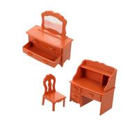 Parliky Mini Dollhouse Vanity Dressing Table with Stool and Mirror Intricate Miniature Bedroom Furniture for Dollhouse Scene Decoration Lightweight Collectible Model for Educational Play