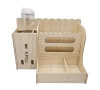 Parliky Multifunctional Wooden Rabbit Feeder Cage with Water Bottle Smooth Surface Hay Rack for Guinea Pigs Small Pets Household Feeding Accessory