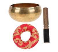 Parliky Nepal Handmade Temple Singing Bowl Set 8cm Copper Meditation Sound Bowl, Leather Mallet and Cushion - Tibetan Buddhism Home Decor for Yoga and Mindfulness Random Color