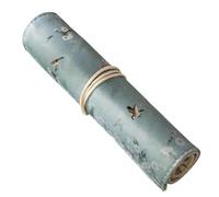 Parliky Pencil Roll Bag Cloth Case Blue Polyester Lightweight with Retro Beautiful Flowers and Cranes Printing Pen Holder for Storing Pencils at Home