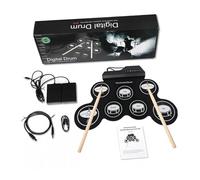 Parliky Portable Electronic Drum Kit Practice Pad Kit with Headphone Jack and Easy to Use Design, Black Silicone and Abs Material, for Adult Beginners and Digital Drum Practice