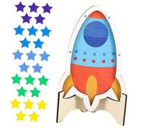 Parliky Rocket-shaped Star Reward Jar with Star Tokens Wooden Incentive Reward System for Behavior Motivation and Training Classroom and Home Chart Tool