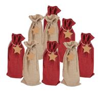 Parliky Rustic Linen Wine Bottle Bags with Drawstring Handles Portable Wine Pouches for Christmas Weddings Parties Reusable Imitation Linen Liquor Carrier Bags with Star Tag