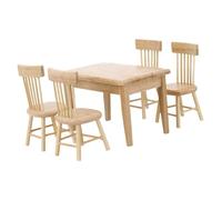 Parliky Scale Miniature Oak Table and Chairs Set Doll House Furniture Accessories for Micro Scene Decoration DIY Crafts Photo Props and Dollhouse Dining Ornament