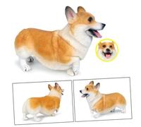 Parliky Simulated Welsh Corgi Model for Lifelike Plastic Animal Figurine Educational Cognitive for Small Decorative Dog in White Yellow Home Office Ornament