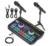 Parliky Soundboard Studio Microphone Bundle Microphone Podcast Kit Voice Changer Professional Podcast Equipment Bundle Audio Mixer Singing Sound Card Dj Kit Black