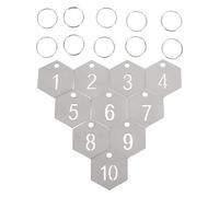 Parliky Stainless Steel Numbered Key Tags and Secure Attachment 10pcs with Key Rings, Hexagonal Metal Tags Polished Look for Personal Belongings and House Lockers for Schools and Offices