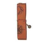 Parliky Vintage Leather Pencil Case with Treasure Map Pattern, Portable Roll up Pen Bag Pouch Featuring Smooth Matte Surface, Large Capacity for Travel Use by Writers and Artists