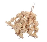 Parliky Wooden Parrot Biting Set with Rattan Ball and Leather Rope, Creative Bird Chewing Plaything for Cage, Suitable for Indian Ringneck and Small to Medium Parrots