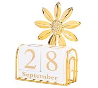 Parliky Wooden Perpetual Calendar Block for Office and Home Decorative Table Calendar with Movable Flower Design Vintage Style Wooden Desk Blocks for Daily Planning and Event Reminder