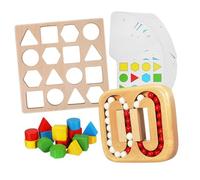 Parliky Wooden Puzzle for Seniors Geometric Shape Cognitive Games with Roller Beads Wood Craftsmanship Memory Training for Elderly Portable Brain Teaser Entertainment