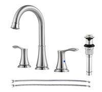 PARLOS Widespread Double Handles Bathroom Faucet with Pop Up Drain and cUPC Faucet Supply Lines, Brushed Nickel, Demeter 13651
