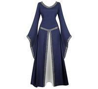 Parlsdy Womens Medieval Dress Victorian Costume Renaissance Long Dress Costumes Irish Over Cosplay Retro Gown, Deep Blue Dress, Medium