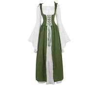 Parlsdy Womens Renaissance Cosplay Costume Medieval Irish Over Dress and Chemise Boho Set Gothic High Waist Gown Dress, Olive Green, 3XL