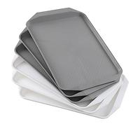 Parlynie Re-usable White and Grey Fast Food Plastic Rectangle Serving Trays Platters, 43cm x 30cm, 6 Pack (Can not Contact Food Directly)