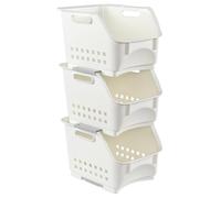 Parlynies Fruit Rack Kitchen Storage Shelf Basket, Stacking Baskets Storage Vegetable Rack Plastic Stackers (White, 3 Baskets)
