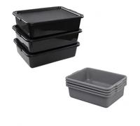 Parlynies Set of 3 Commercial Bus Box, Plastic Washing Up Bowl with Lid, Rectangular Multipurpose Indoor Outdoor Deep Black Trays, 13 L